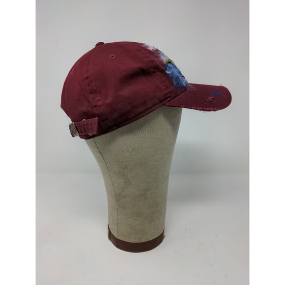 Newhattan Slideback OSFA Hat Red Hand Painted Flower Distressed Cap - Picture 6 of 10